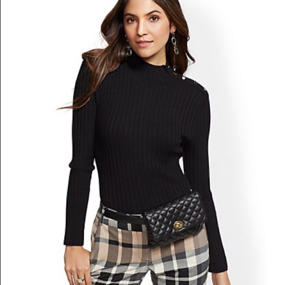 BUTTON-ACCENT MOCK-NECK SWEATER